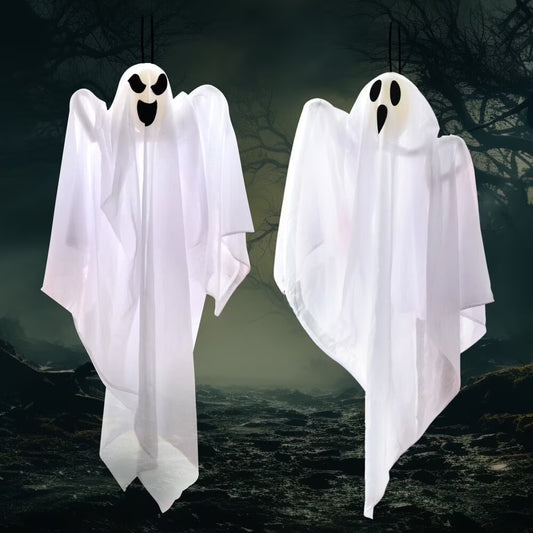 2 Packs Hanging Ghost Halloween Decorations Outdoor,27.5" Cute Flying Ghosts Outdoor Hanging Halloween Decorations Yard Decorations