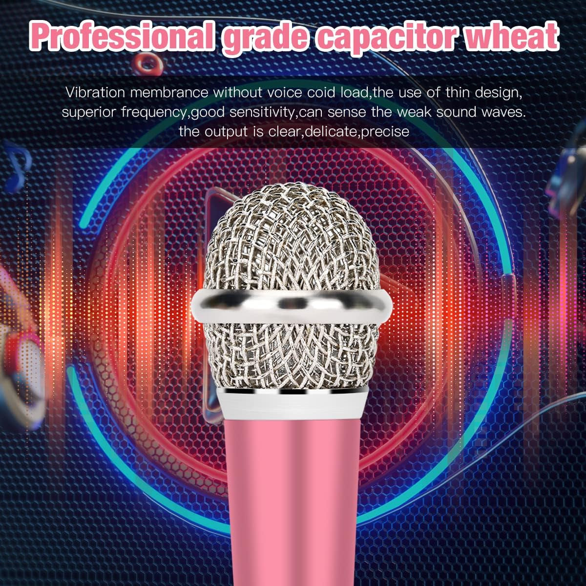 Mini Microphone - Portable Vocal ASMR for Voice Recording, Chatting, Singing on Iphone, Android, Laptop, Notebook (Pink)