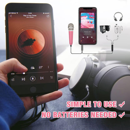 Mini Microphone - Portable Vocal ASMR for Voice Recording, Chatting, Singing on Iphone, Android, Laptop, Notebook (Pink)