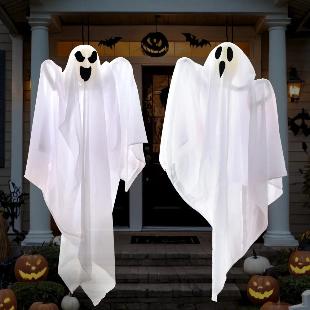 2 Packs Hanging Ghost Halloween Decorations Outdoor,27.5" Cute Flying Ghosts Outdoor Hanging Halloween Decorations Yard Decorations