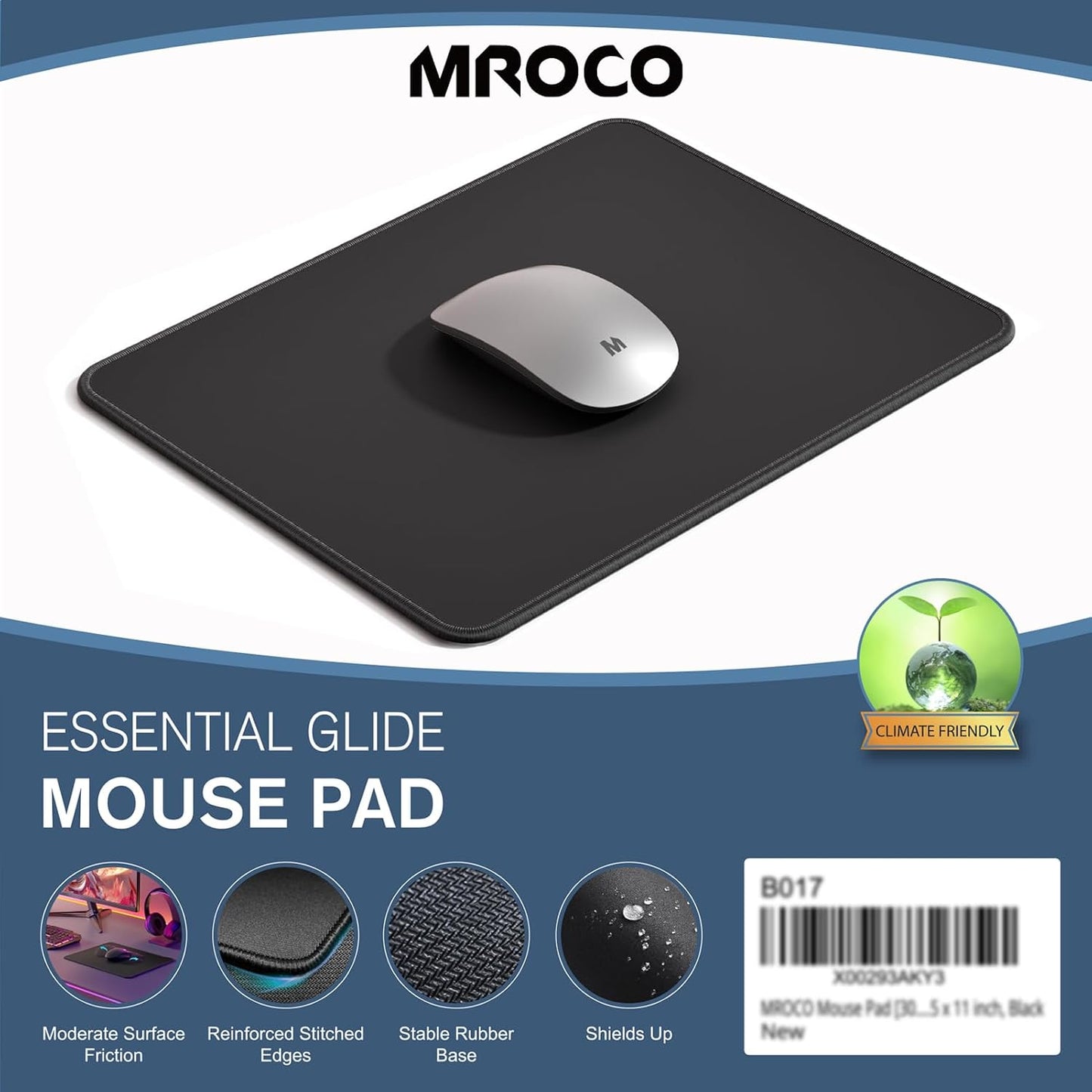 Mouse Pad [30% Larger] with Anti-Fray Stitching, Premium-Textured & Waterproof Computer Mousepad with Non-Slip Rubber Base, Gaming Mouse Mat for Laptop, Office & Home, 8.5 X 11 Inch, Black