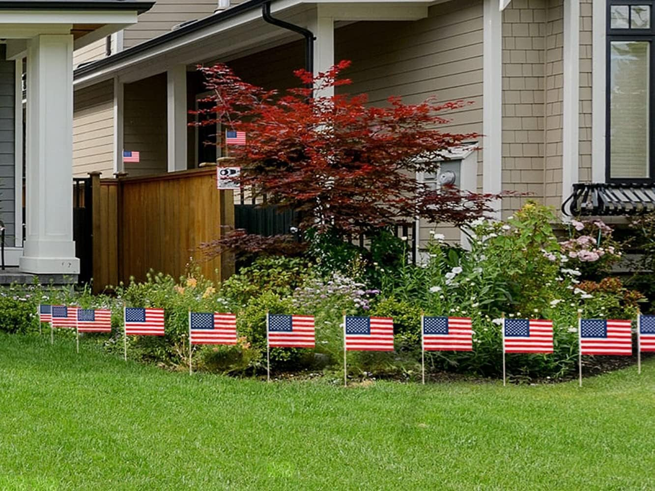 12 Pcs 4X6 Inch American Flags on Sticks, Mini Handheld US Flags Stick with Solid Wooden Pole Safety Spear Tip for Yard, Memorial Day, Independence Day Decoration,4Th of July Outdoor Decor