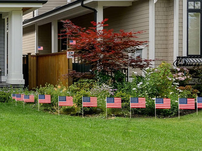 12 Pcs 4X6 Inch American Flags on Sticks, Mini Handheld US Flags Stick with Solid Wooden Pole Safety Spear Tip for Yard, Memorial Day, Independence Day Decoration,4Th of July Outdoor Decor