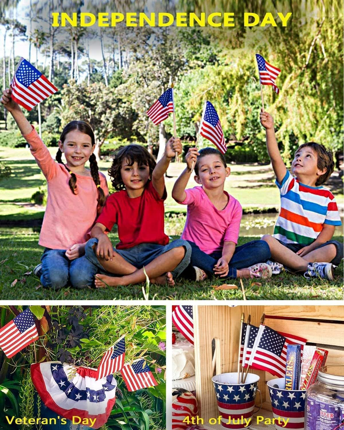 12 Pcs 4X6 Inch American Flags on Sticks, Mini Handheld US Flags Stick with Solid Wooden Pole Safety Spear Tip for Yard, Memorial Day, Independence Day Decoration,4Th of July Outdoor Decor