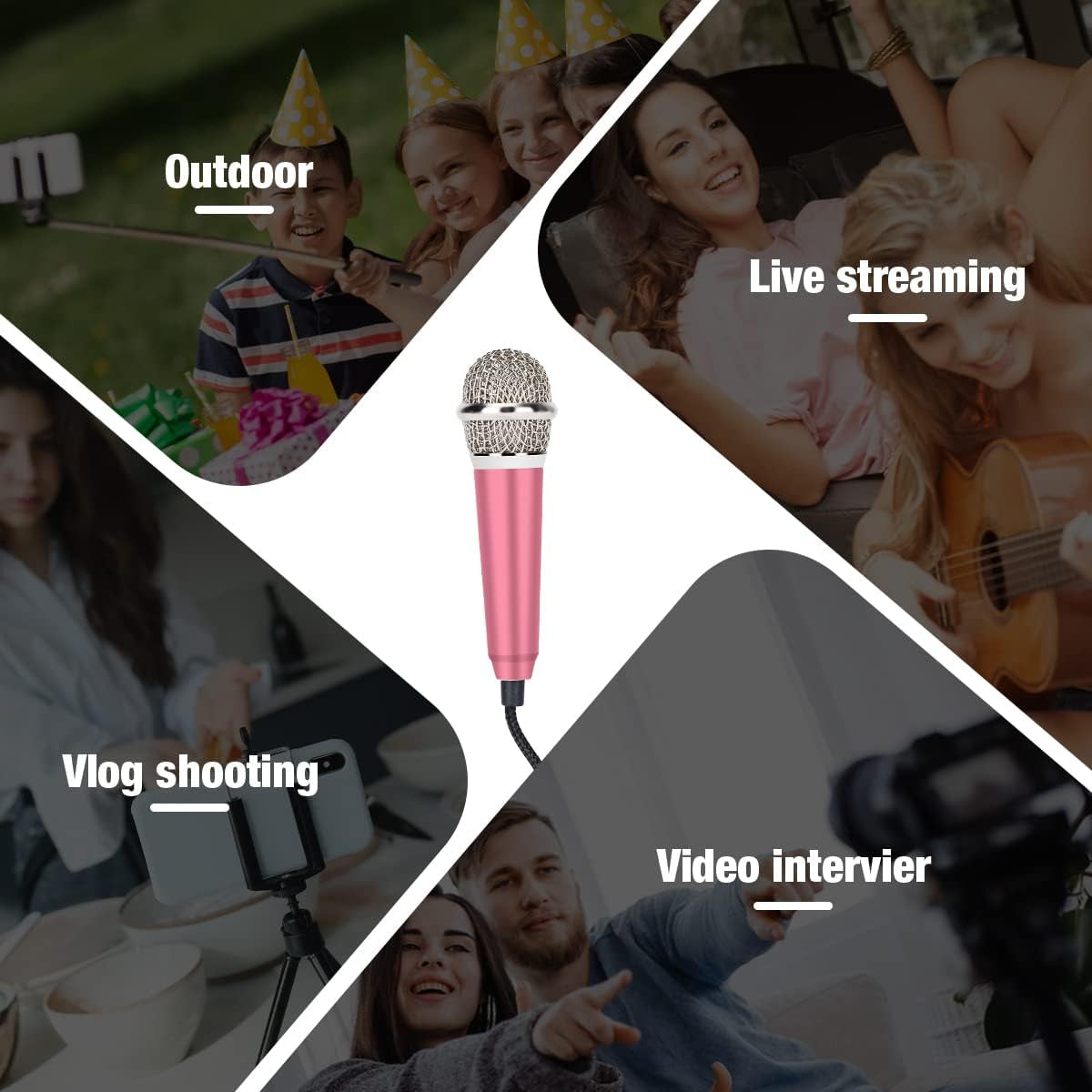 Mini Microphone - Portable Vocal ASMR for Voice Recording, Chatting, Singing on Iphone, Android, Laptop, Notebook (Pink)