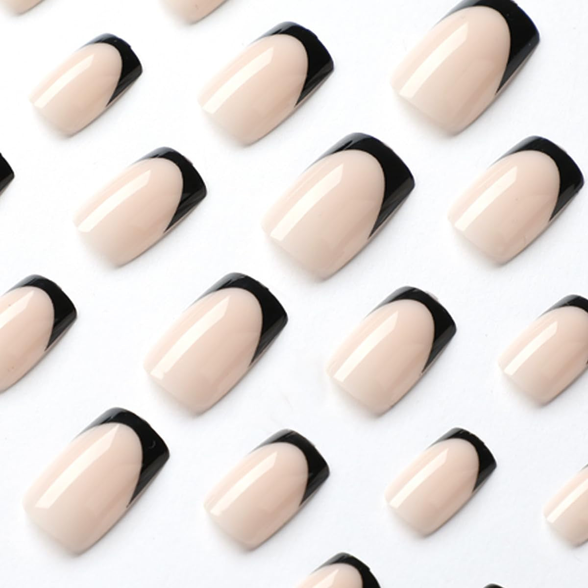 French Tip Press on Nails Square Short Medium Black Pink Fake Nails Women Cute Fantasy Glue on Nails Acrylic Gel Stick on Nails Classy False Nails Wedding Birthday