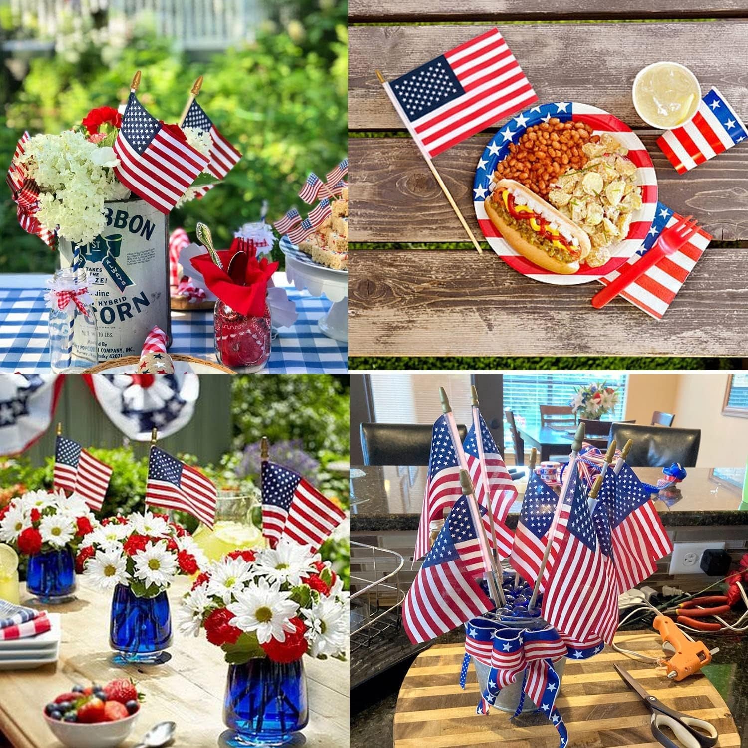 12 Pcs 4X6 Inch American Flags on Sticks, Mini Handheld US Flags Stick with Solid Wooden Pole Safety Spear Tip for Yard, Memorial Day, Independence Day Decoration,4Th of July Outdoor Decor